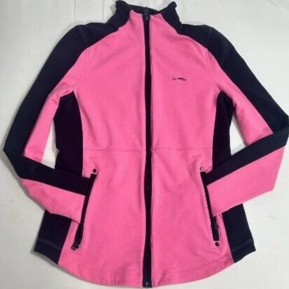 Ralph Lauren Full Zip Activewear Jacket Pink & Black Side Zip Pockets SIZE M